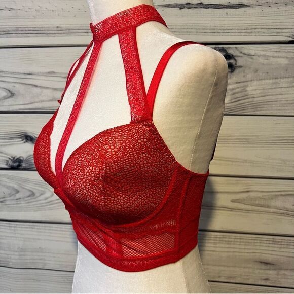 Victorias Secret Very Sexy Red Lace Strappy Choker Corset Bra - Picture 5 of 13